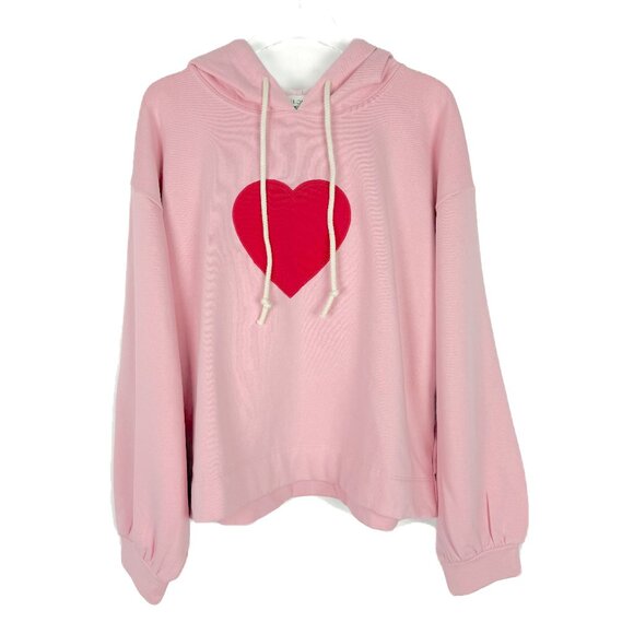 NWT LOFT Heart Relaxed Fit Terry Hoodie Sweatshirt Pink Size XL NEW - Picture 2 of 14